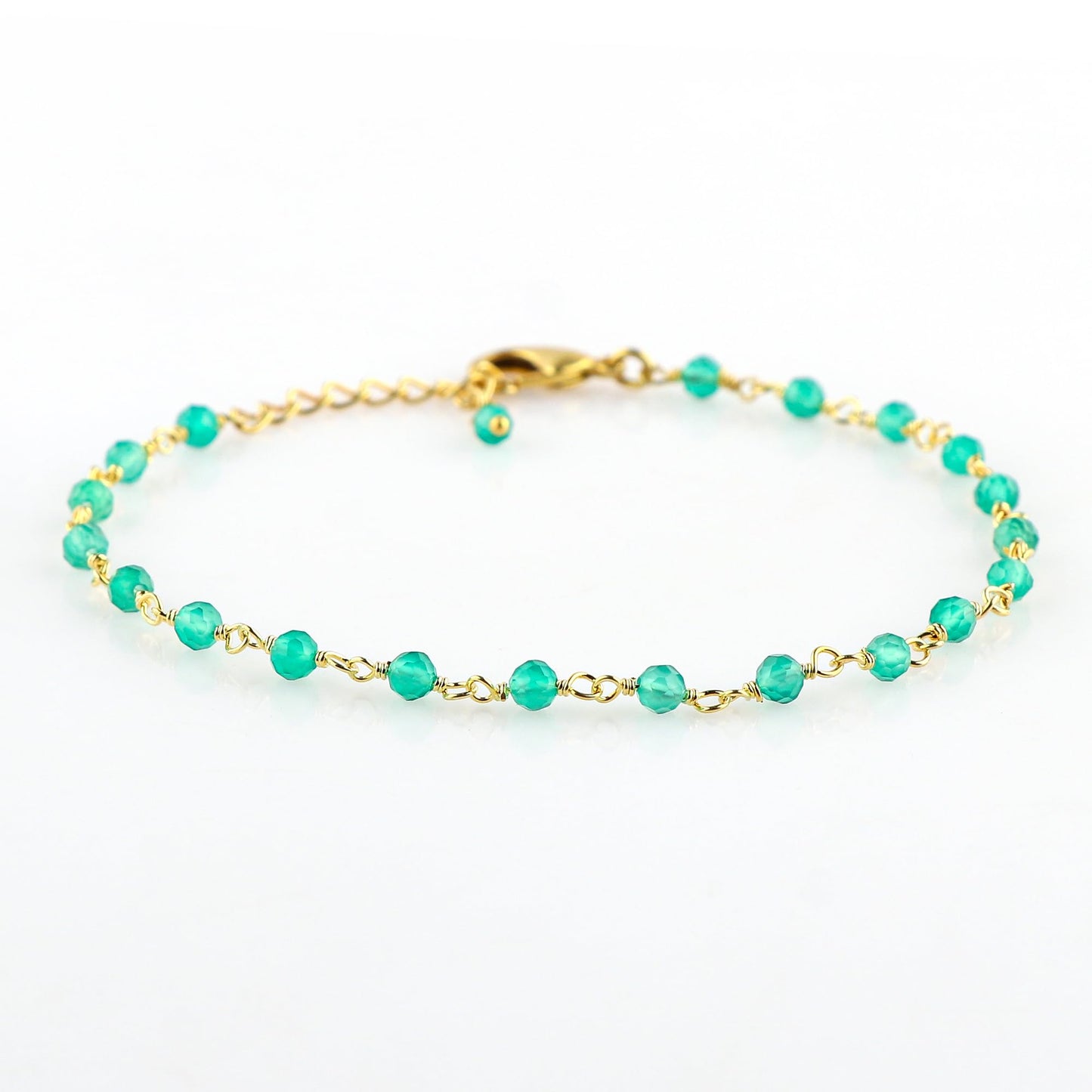 CRYSTALINES Natural Green Onyx Gemstone Cluster Bracelet, 14K Gold Plated Rosary Chain Beads, Handmade Bohemian Jewelry for Women, Healing Crystals, Birthday Christmas Gifts