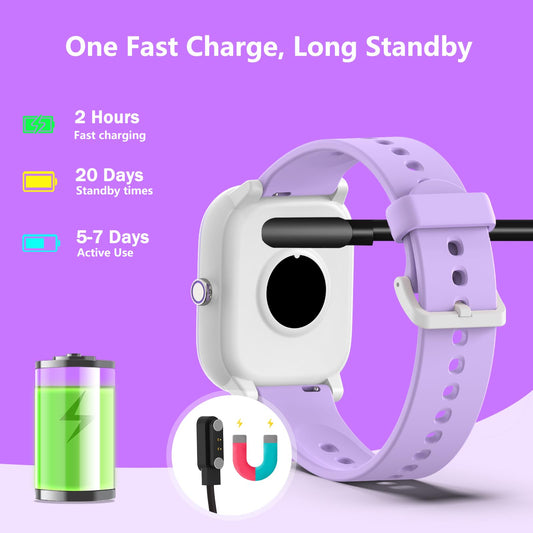 Kids Wach for Girls Boys 6-15 Year Old - Smart Watch for Kids 1.8" Fitness Tracker,No Phone needed,Pedometer Sleep Monitor Heart Rate Waterproof,Puzzle Game for Girls Boys Teens Birthday Gift (Purple)