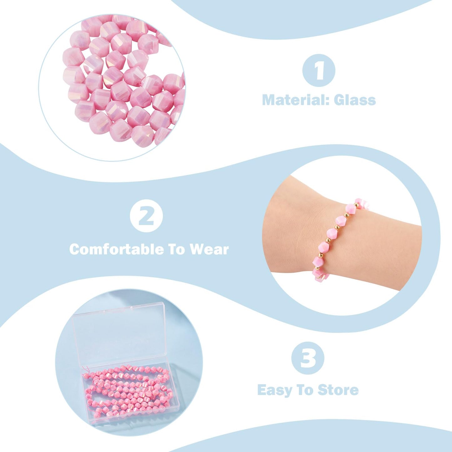 Elecrelive 100Pcs Pink Faceted Glass Beads Twist Crystal Beads Two Tone Imitation Jade Gems for Bracelet Necklace Jewelry Making