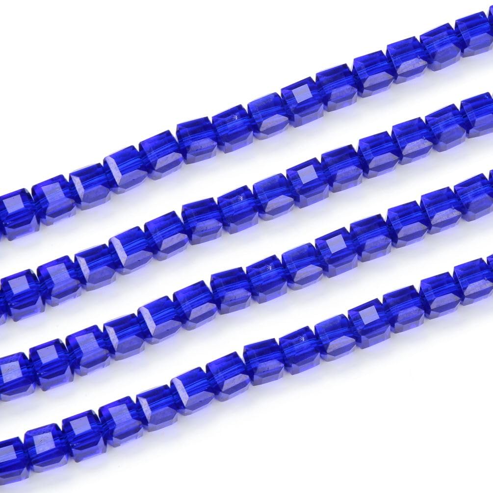 200pcs Czech Faceted Cube Crystal Glass Loose Beads Spacer Bulk 6mm (0.24 Inch) Cobalt Blue for DIY Jewelry Craft Making CCC625