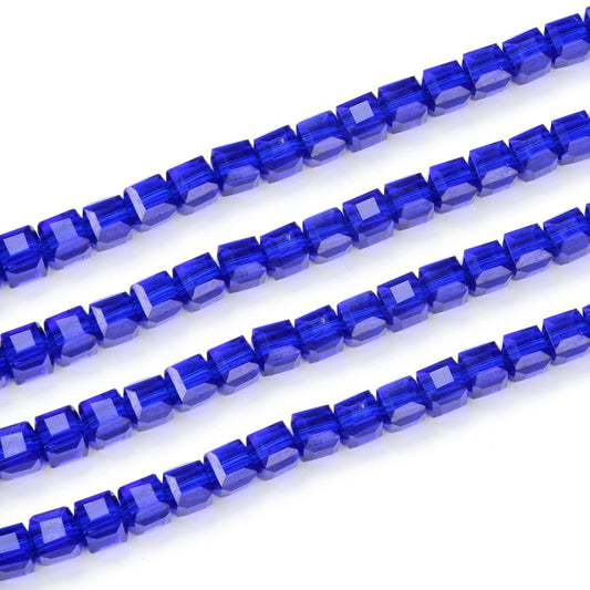 200pcs Czech Faceted Cube Crystal Glass Loose Beads Spacer Bulk 6mm (0.24 Inch) Cobalt Blue for DIY Jewelry Craft Making CCC625