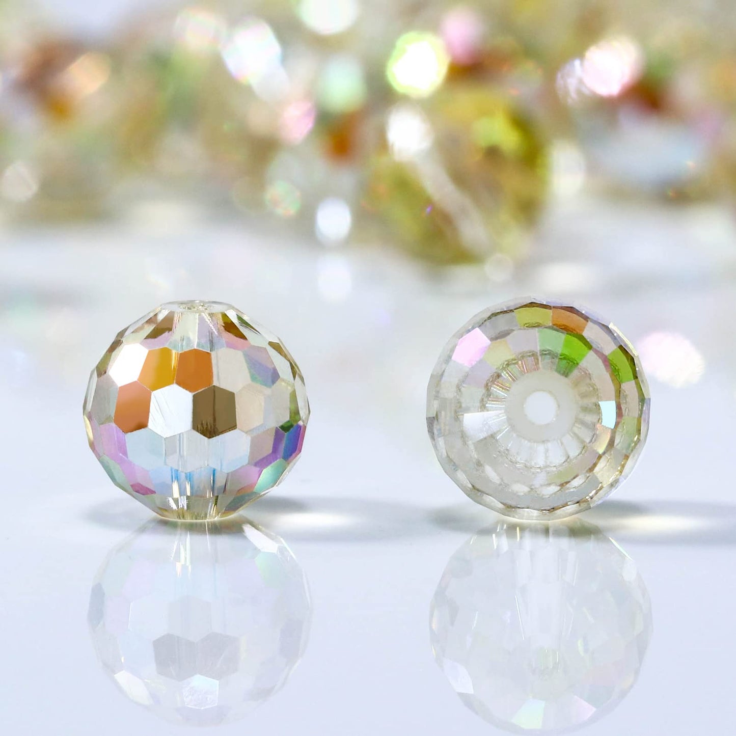 Dowarm 10MM Round Crystal Beads for Jewelry Making, Faceted Glass for Crafts Bracelet Wind Chimes Suncatcher, #5003 Rondelle Spacer, Loose Gemstones, 50PCS, Yellow Colorized