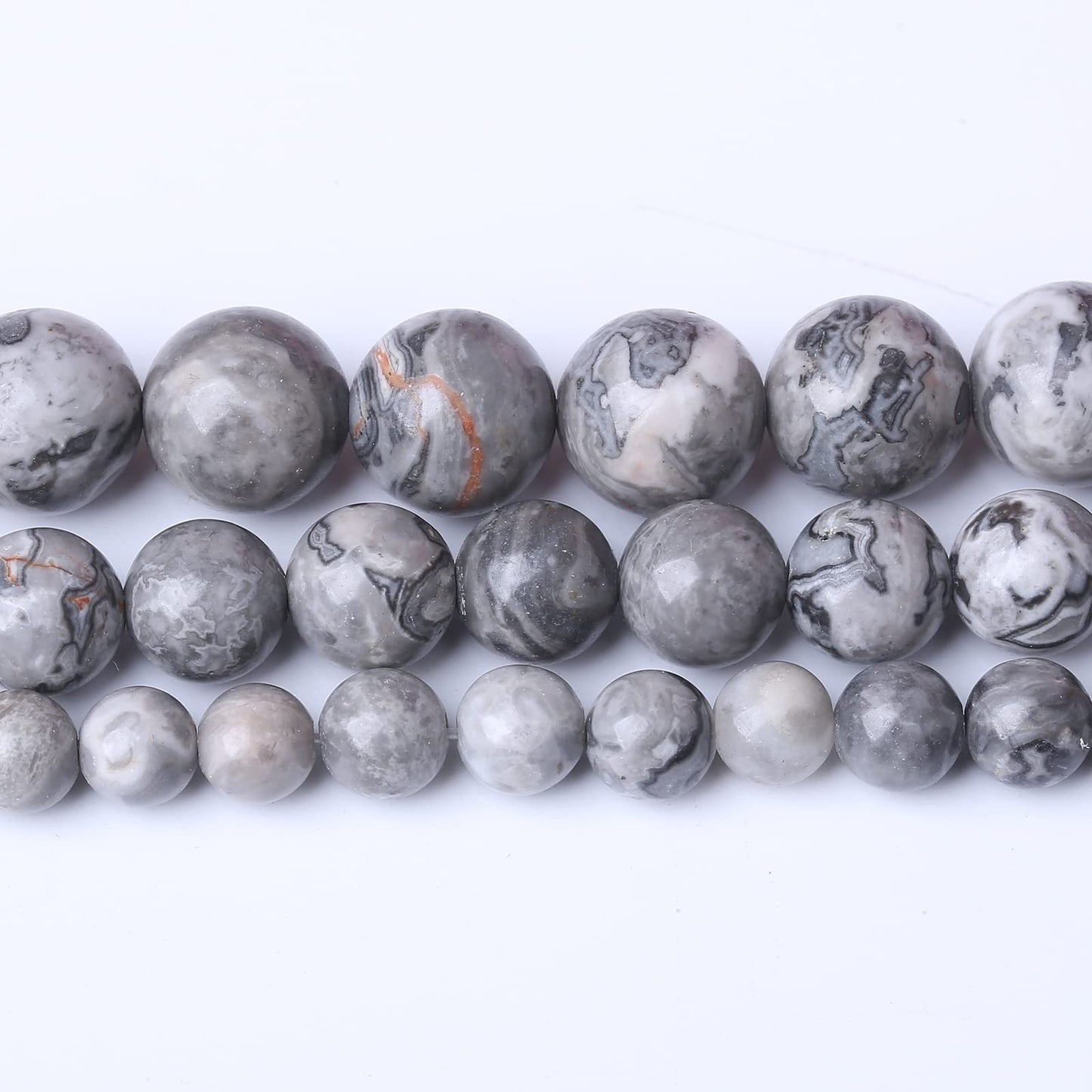 36PCS 10MM Natural Grey map Beads Round Loose Stone Beads for Jewelry Making DIY Energy Stone Healing Power Bracelet 15"