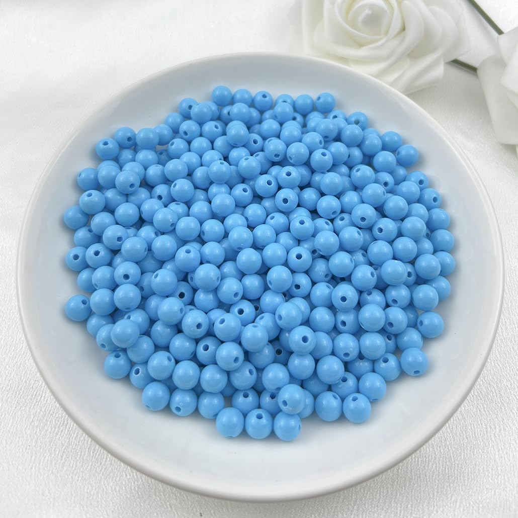 Mulutoo 1000Pieces 6MM Acrylic Round Beads Round Acrylic Balls Chunky Beads Smooth Spacer Plastic Pastel Beads Craft Beads for Necklace and Bracelet Making Crafting Supplies(189-sky Blue)