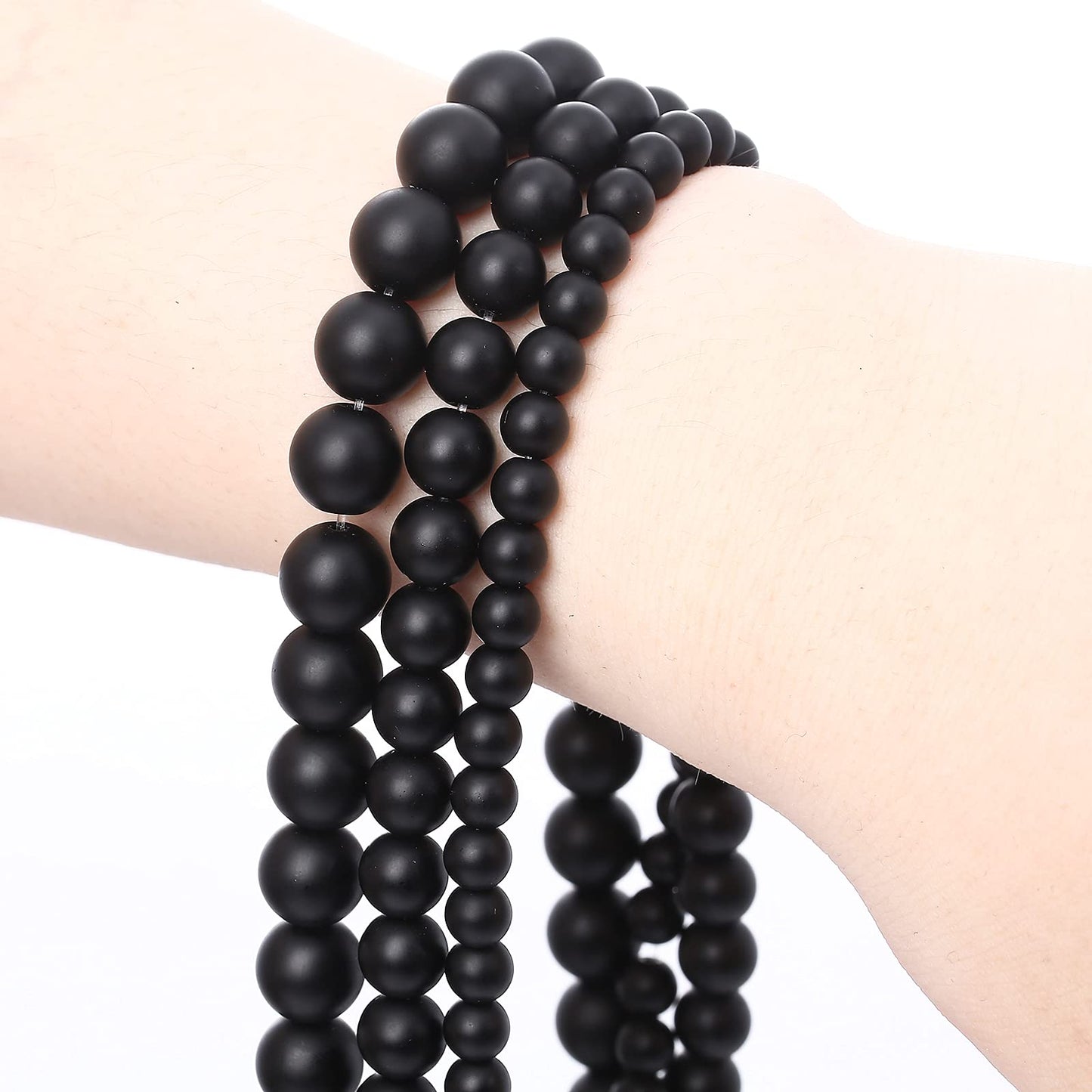 38PCS 10MM Natural Frosted Black Agate Stone Beads Round Loose Beads for Jwelry Making DIY Bracelet Necklace Accessory 15Inch