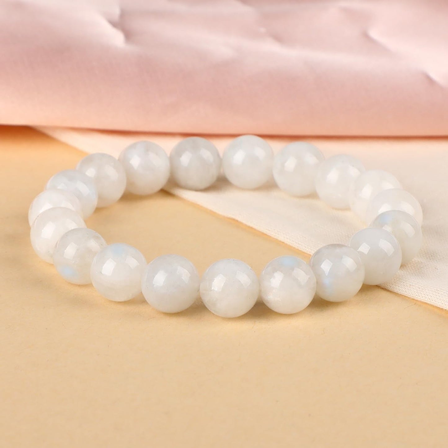 LPBeads Handmade Natural Gemstone Stretch Elastic 10mm Moonstone Bracelet Healing Crystal Round Stone Beads Jewelry Gifts for Women Men