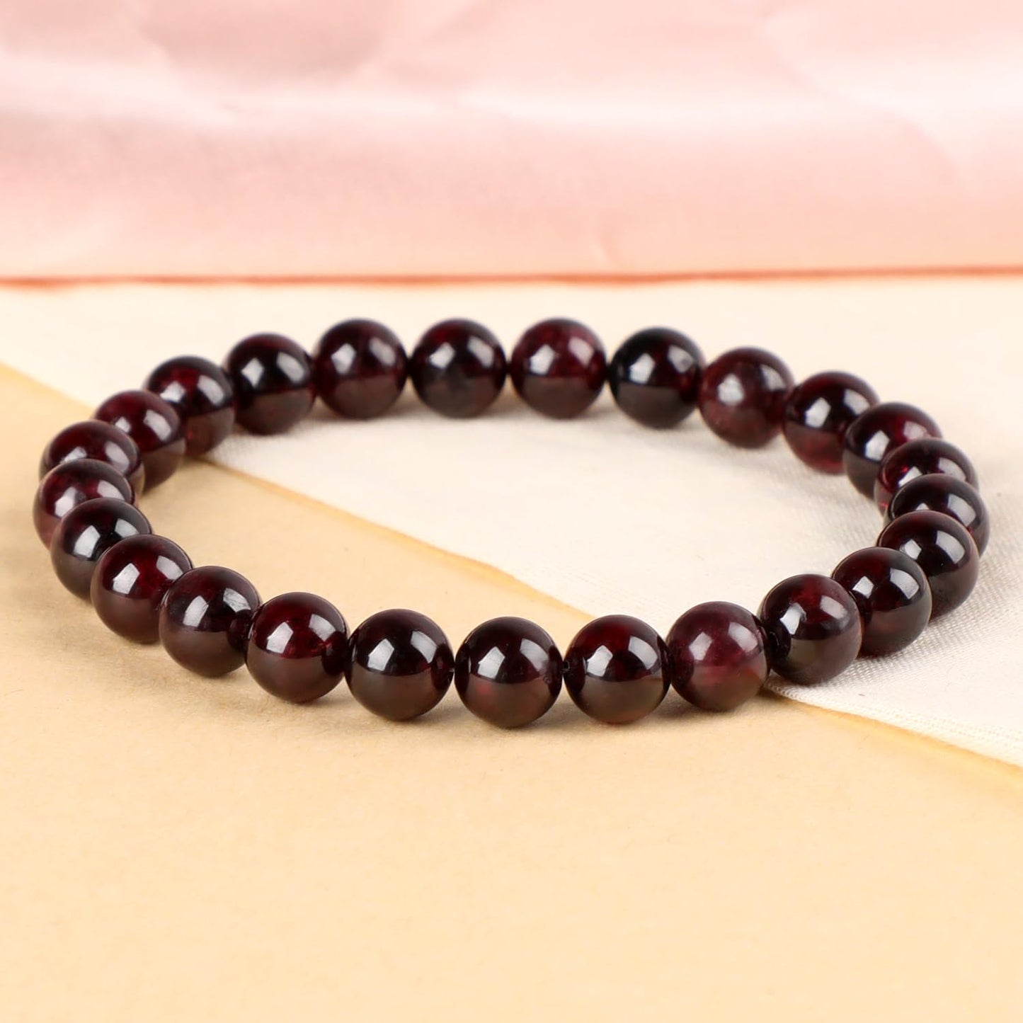 LPBeads Handmade Natural Gemstone Stretch Elastic 8mm Garnet Bracelet Healing Crystal Round Stone Beads Jewelry Gifts for Women Men
