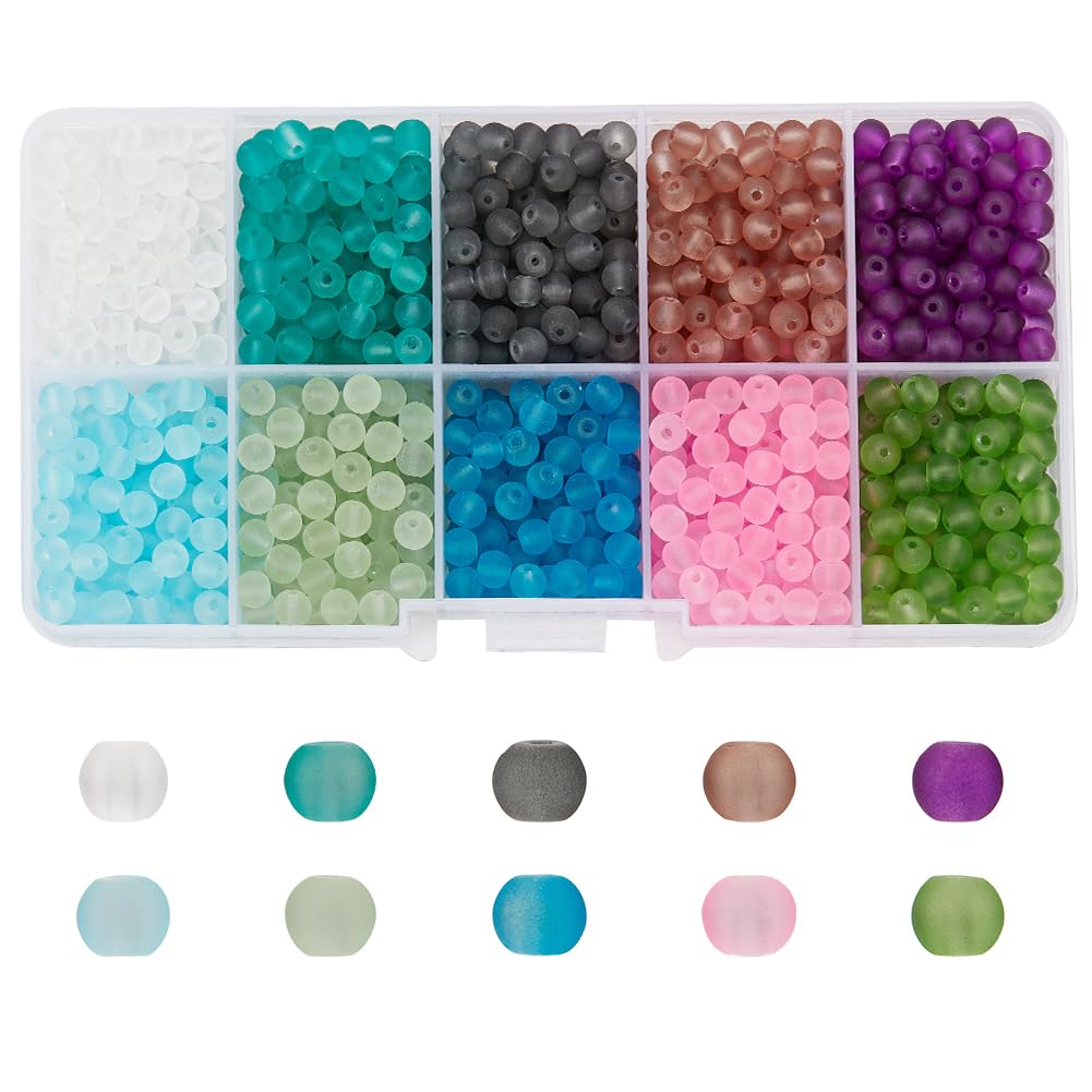 PH PandaHall 800pcs Glass Beads for Jewelry Making 4mm Frosted Glass Bead 10 Color Seed Beads Mini Beads Transparent Frosted Crystal Beads for Necklace Bracelet Earring Jewelry Making