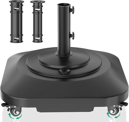 QZER Umbrella Base with 5 Wheels, Upgraded 145lb Umbrella Stand Base, Heavy Duty & Windproof, Fillable Umbrella Base Mobile Umbrella Outdoor for Patio, Deck, Poolside, Lawn, Fits Most Sized Umbrellas