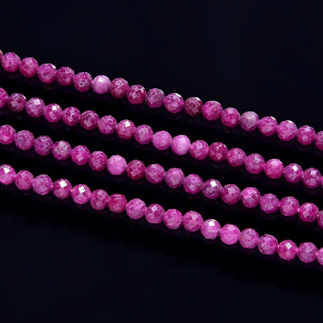 Adabele 15 Inch Natural Red Ruby Healing Gemstone 4mm (0.16 Inch) Tiny Small Faceted Round Loose Beads Stone Spacer (85-95pcs) for Craft Jewelry Making GK4-18