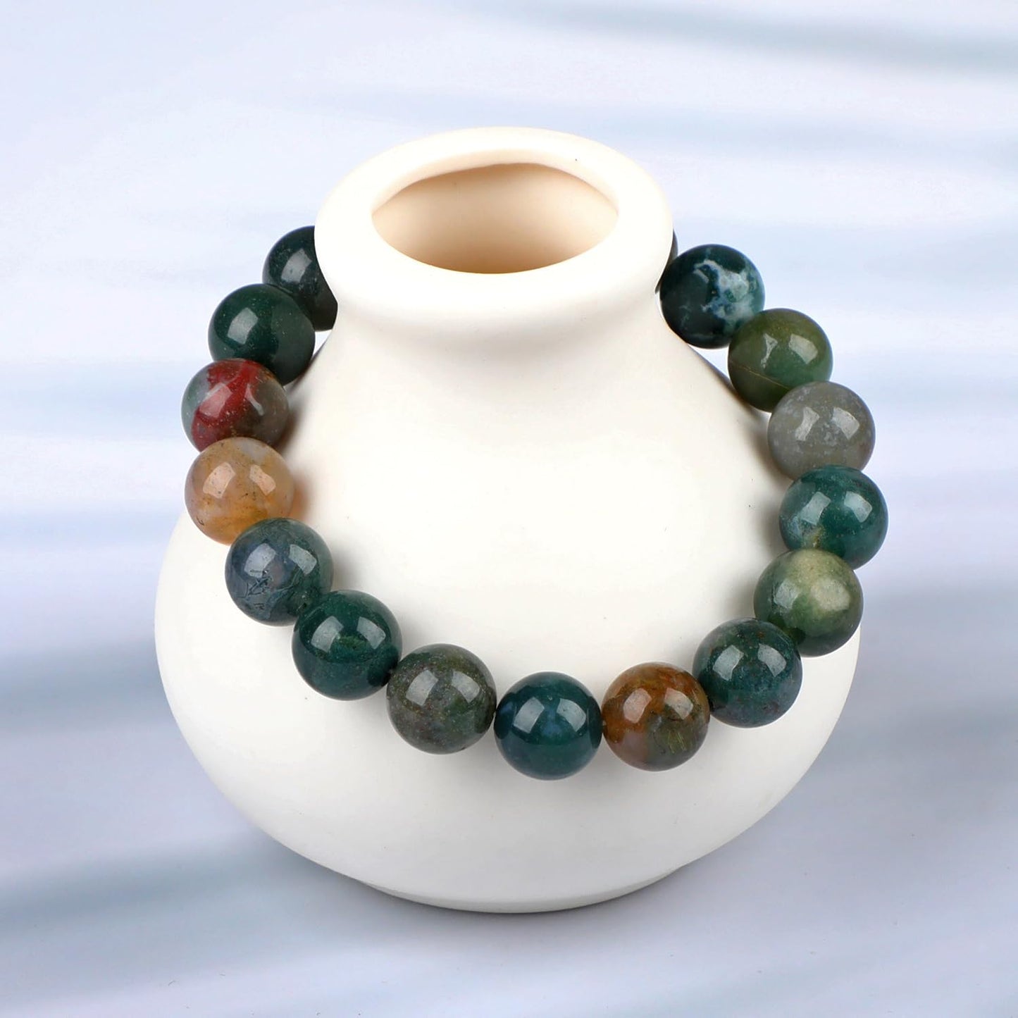 LPBeads Handmade Natural Gemstone Stretch Elastic 10mm Indian Agate Bracelet Healing Crystal Round Stone Beads Jewelry Gifts for Women Men