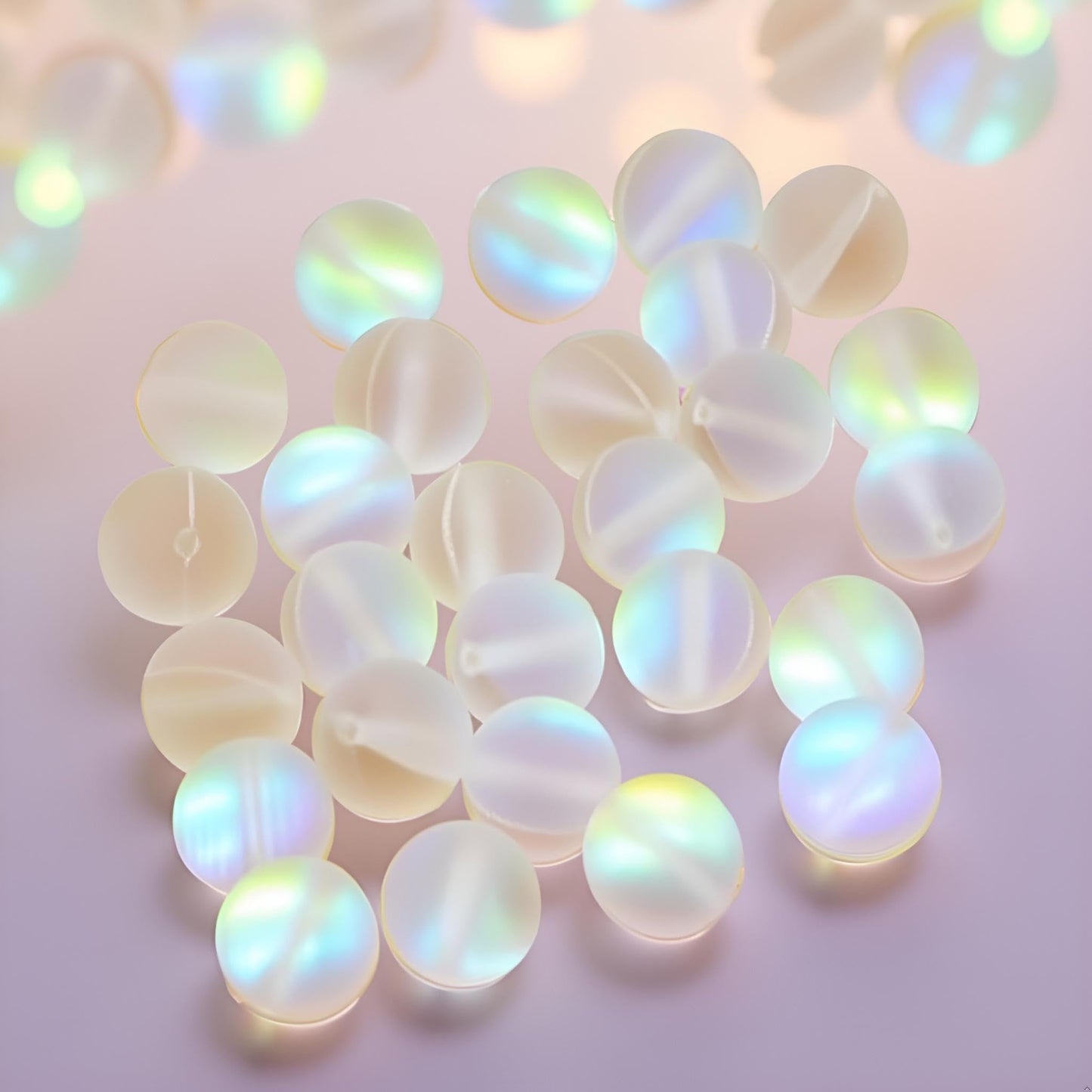 100 Pcs 8mmMatte Crystal Glass Beads Mermaid Aurora Beads Moonstone for Jewelry Making, Bead Assortments, Decorations
