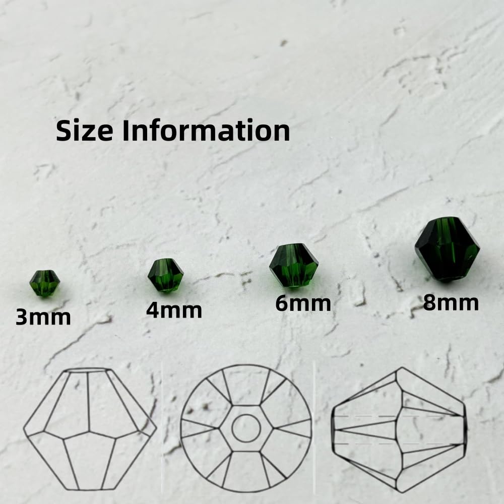 YUEXIGO 200pcs 6mm Bicone Glass Crystal Beads for Jewelry Making, Faceted Bicone Glass Spacer Beads for Bracelet Earring Necklace DIY Craft(Dark Green)