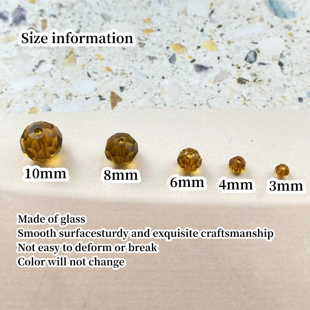 Xinhongo Crystal Glass Beads 200 Pieces 6mm Round Faceted Glass Spacer Beads for Jewelry Making Bracelet Earring Necklace DIY Craft Supplies(Amber)