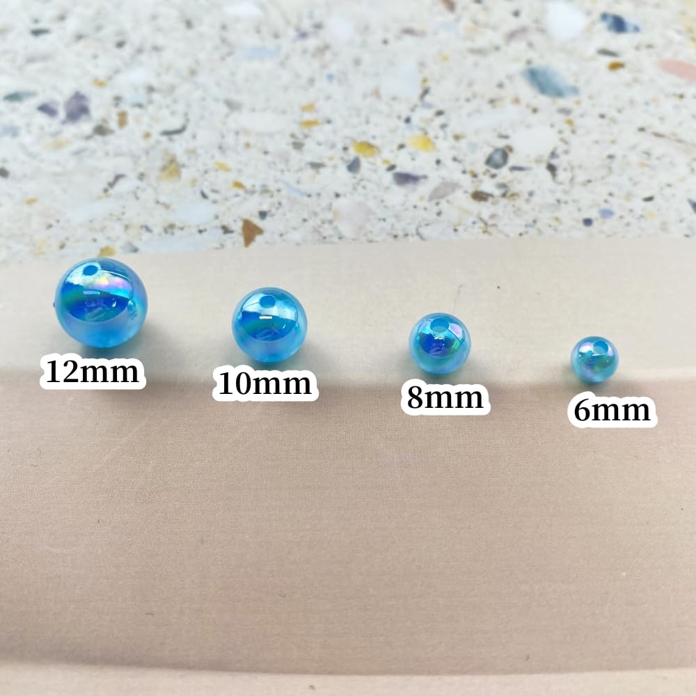 1000pcs Acrylic Round Beads 6mm AB Colors Craft Beads Round Spacer Beads with Holes for Earring Bracelet Necklace Key Chains Jewelry Making(Water Blue AB)
