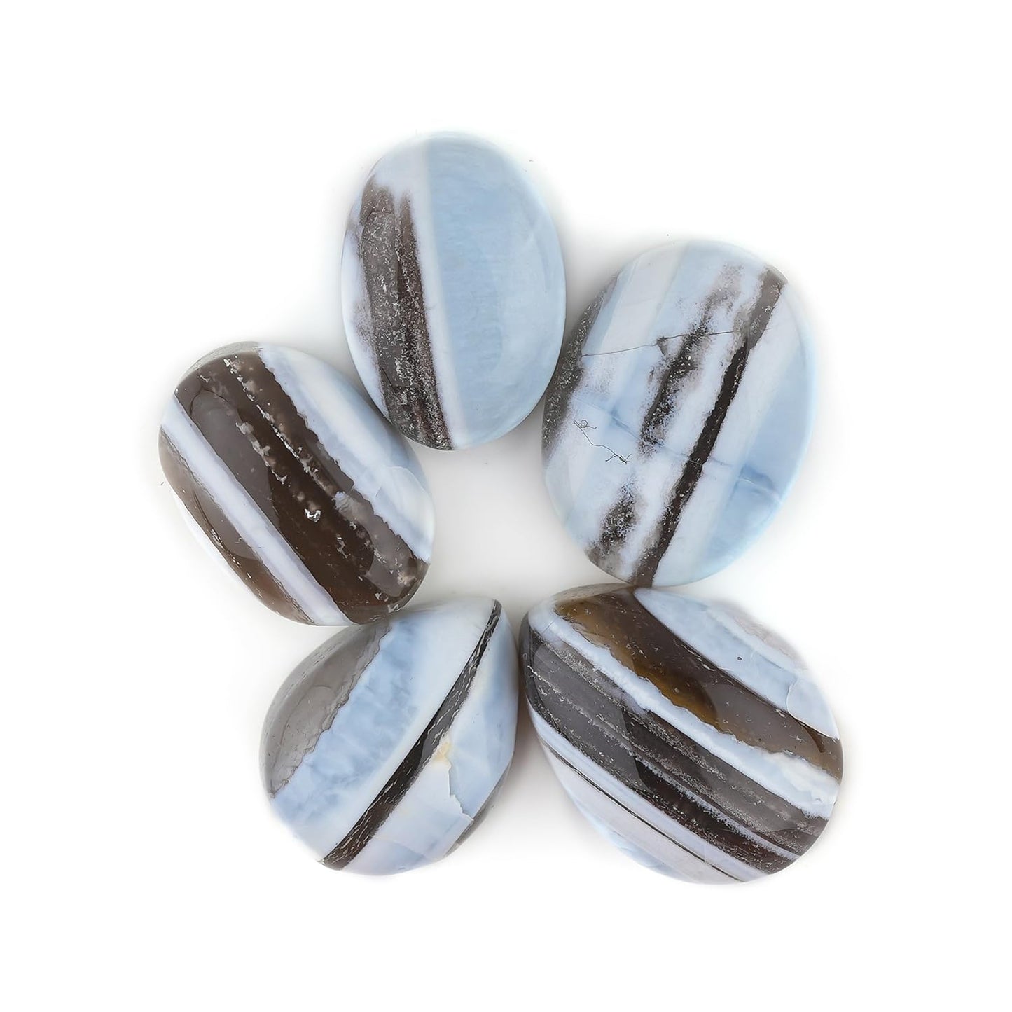 CRYSTALIS Wholesale 5pcs Natural Banded Blue Opal Loose Gemstone Bulk Cabochons Jewelry Making Supply, Chakra & Healing Polished Stones, Wire Wrapping, DIY, Gem Collection, 10-15mm