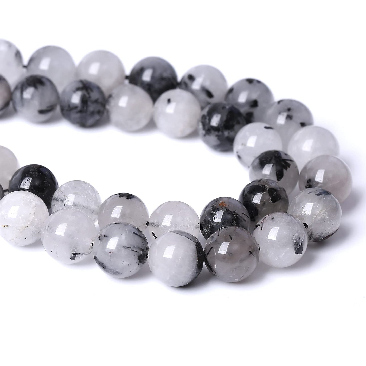 8MM 45PCS Natural Crystal Stone Black Rutile Quartz Gemstone 2A Grade Loose Beads for Jewelry Making DIY Bracelet Necklace Semi Precious Beads 1 Strand