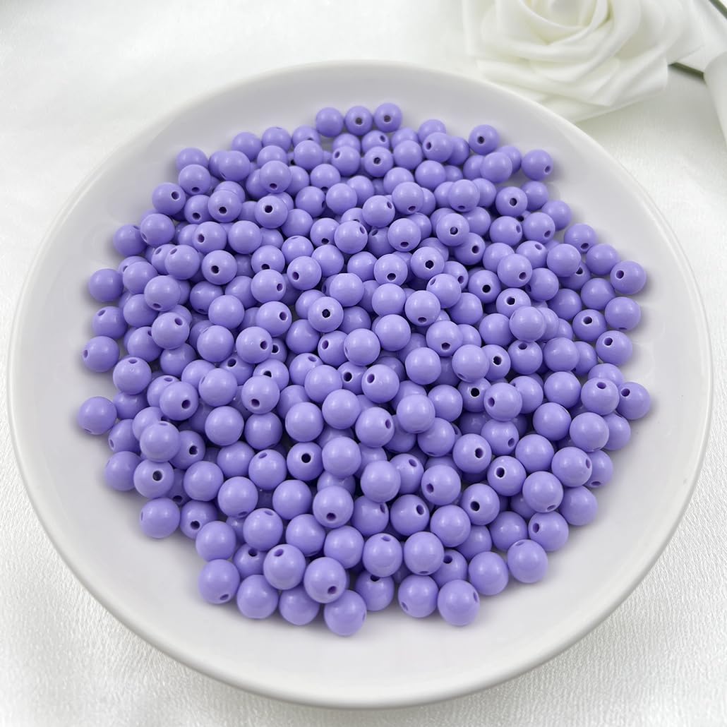 Mulutoo 400Pieces 8MM Acrylic Round Beads Round Acrylic Balls Chunky Beads Smooth Spacer Plastic Pastel Beads Craft Beads for Necklace and Bracelet Making Crafting Supplies(185-light Purple)