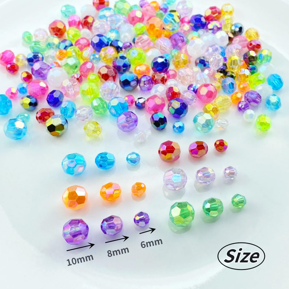 Tingoons 1000 PCS 6mm Acrylic Faceted Spacer Beads AB Color Glossy Round Loose Beads for Jewelry Making Bracelet Necklace Earring Ornament Wind Chimes Key Chains(Green AB)
