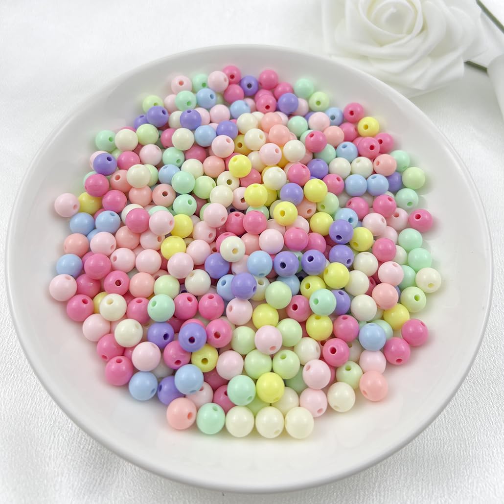 Mulutoo 1000Pieces 6MM Acrylic Round Beads Round Acrylic Balls Chunky Beads Smooth Spacer Plastic Pastel Beads Craft Beads for Necklace and Bracelet Making Crafting Supplies(175-light Mixed Color)
