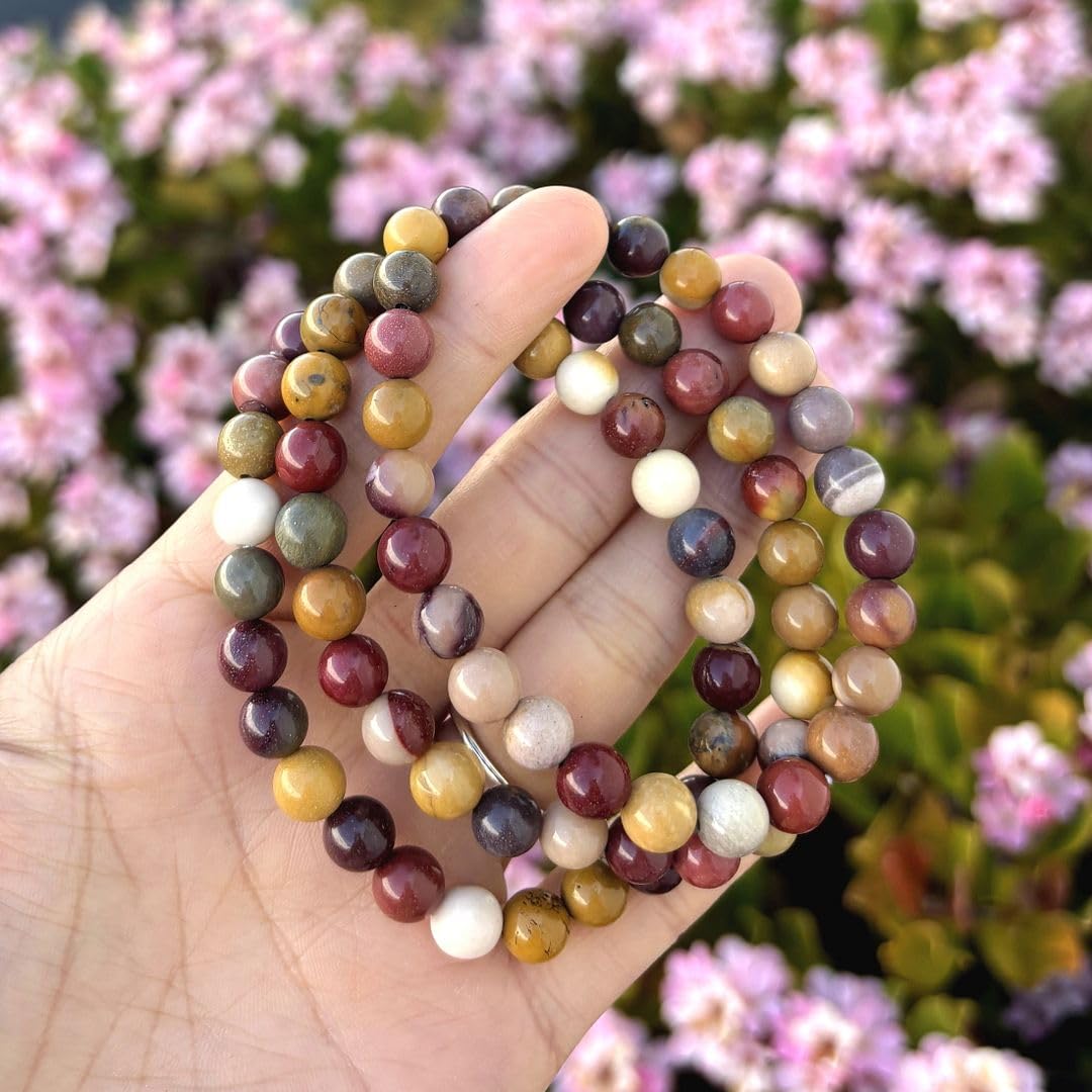 Adabele Real Natural Mookaite Jasper Gemstone Beaded Bracelet 8.5 inch Stretch Chakra Healing Crystal Stone Jewelry Women Birthday Gift (Unisex) GB8-D4