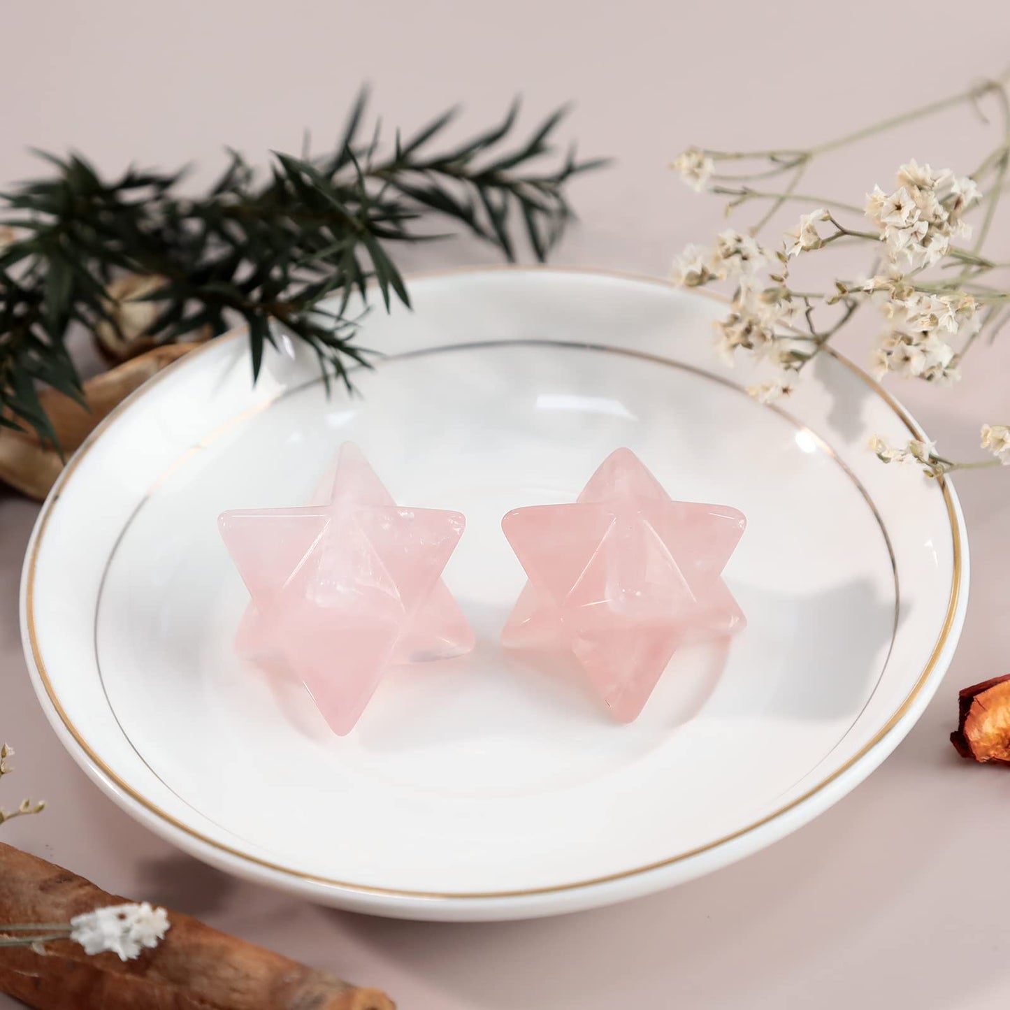 Loveliome Natural Rose Quartz Merkaba Crystal Protection Sacred Meditation Energy Generator Healing Chakra Six-Pointed Star 1 Inch