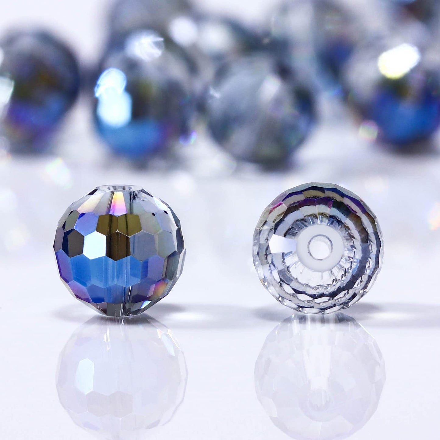 Dowarm 10MM Round Crystal Beads for Jewelry Making, Faceted Crystal Glass Beads for Crafts Bracelet Wind Chimes Suncatcher, #5003 Rondelle Spacer Beads, Loose Gemstones, 50PCS, Blue Colorized