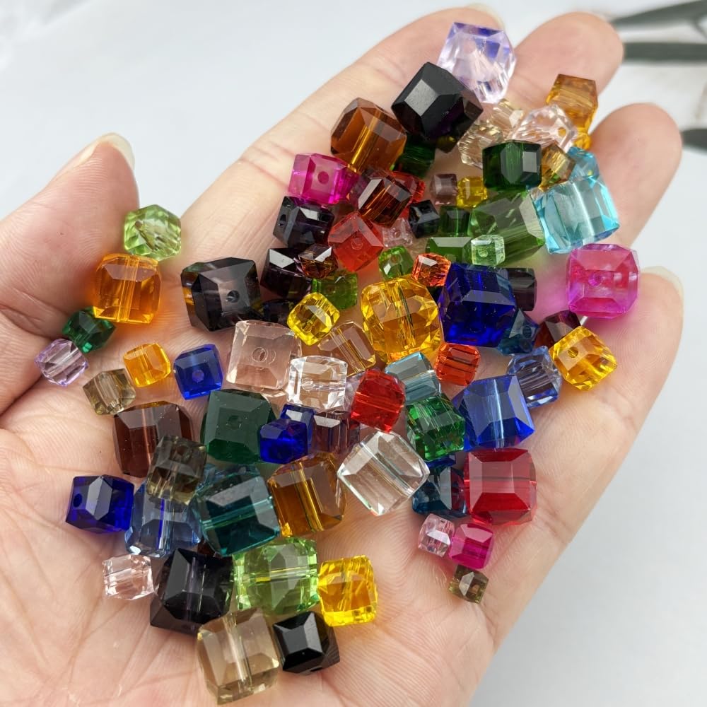 YUEXIGO 40pcs 10mm Cube Crystal Glass Beads for Jewelry Making Faceted Square Crystal Glass Bead Spacer Beads Loose Beads for Bracelet Earring Necklace DIY Craft(Peacock Blue)