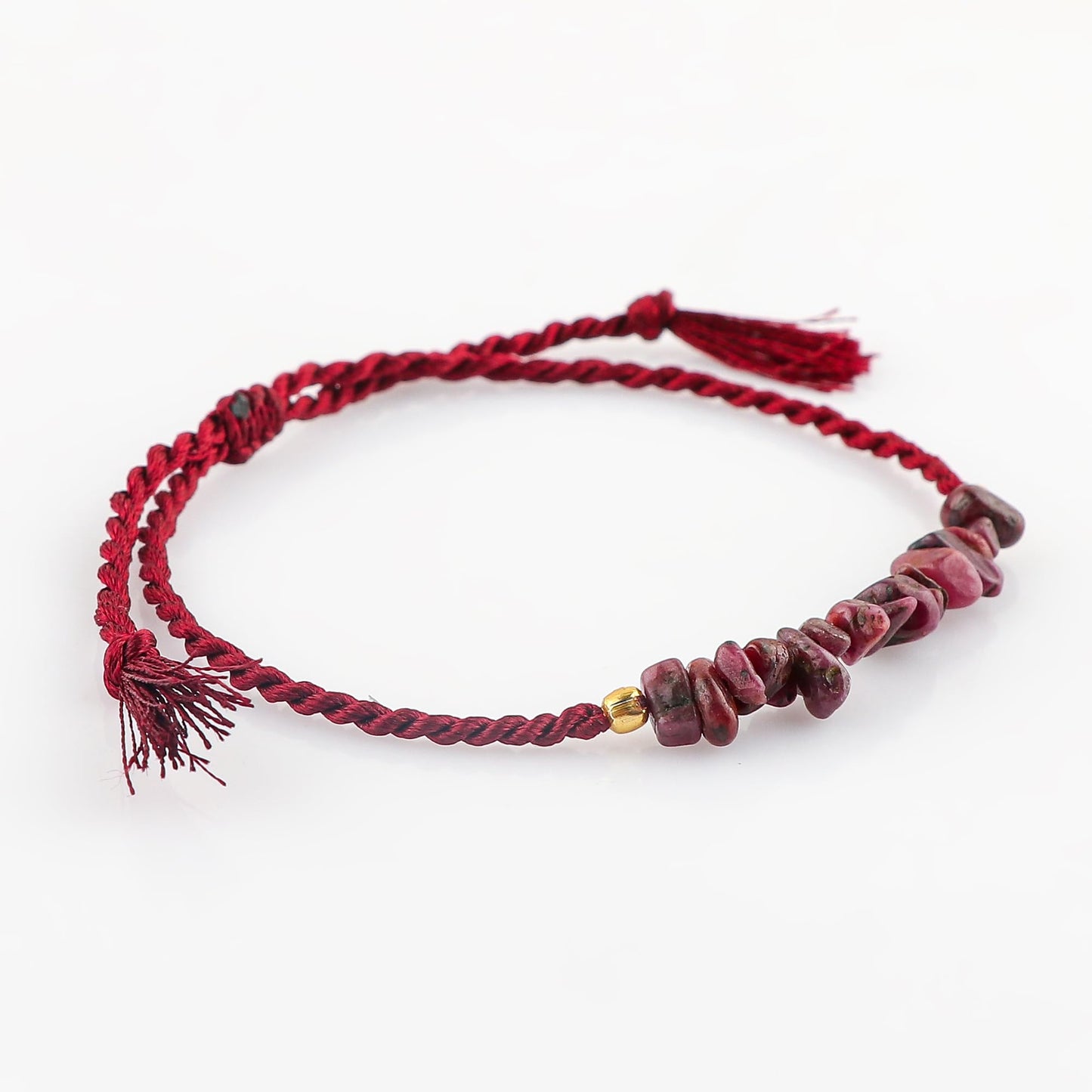 TGH Natural Ruby Chip Braided Bracelet – Handmade Adjustable Protection Bracelet – Raw Ruby Healing Crystal Jewelry for Men & Women – Energy Stone Christmas Gift – Birthday & Holiday Jewelry