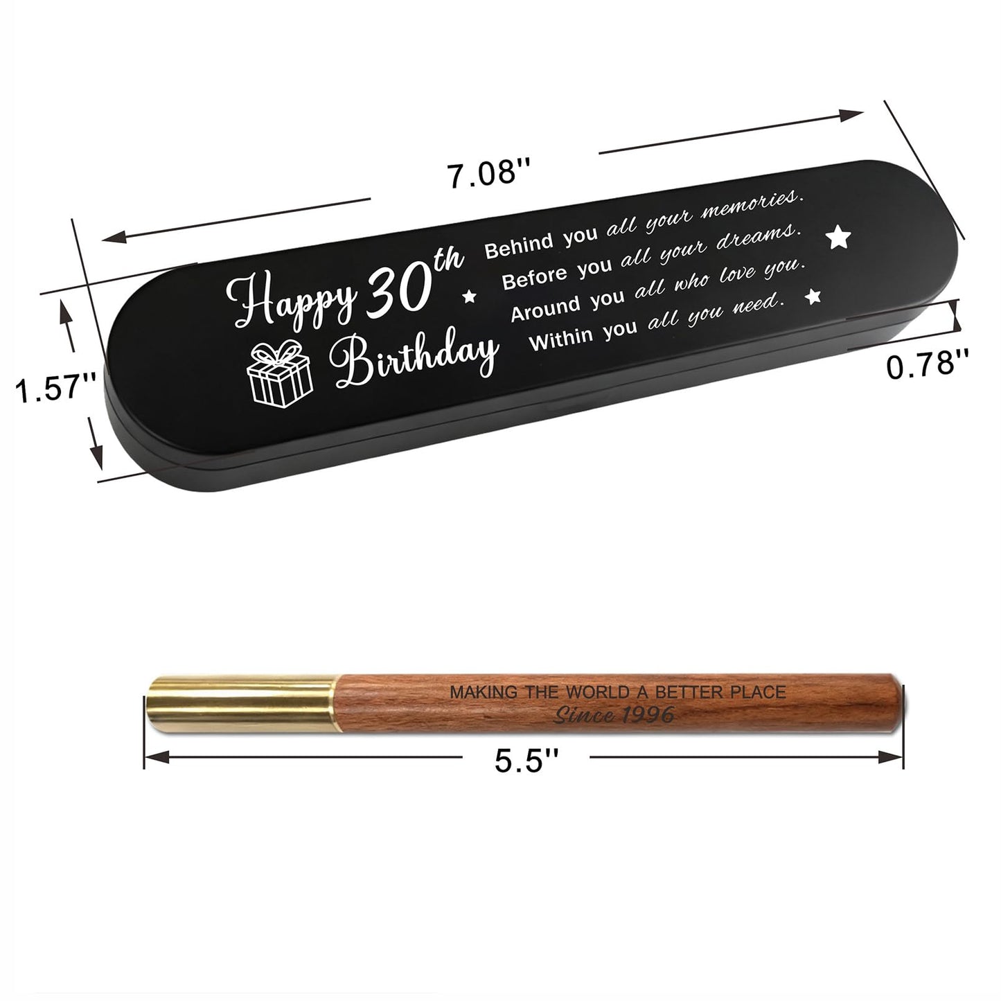 iyaone 30th Birthday Gift for 1996 Born - Engraved Wooden Gel Pen & Keepsake Box Set, Meaningful 30 Year Old Gift for Men & Women, Milestone Birthday Present