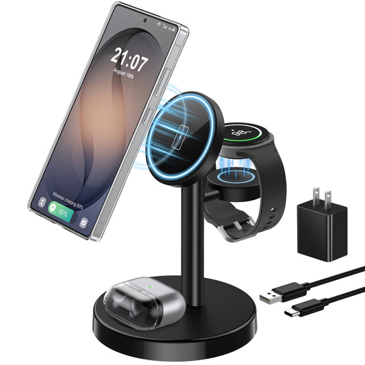 Magnetic Wireless Charger for Samsung, 3 in 1 Super Fast Charging Station Compatible with MagSafe, Phone Charger Stand for Samsung Galaxy S26 Ultra S25 Z Fold/Flip 7, Watch Ultra 8 7 6, Buds 4/3 Pro