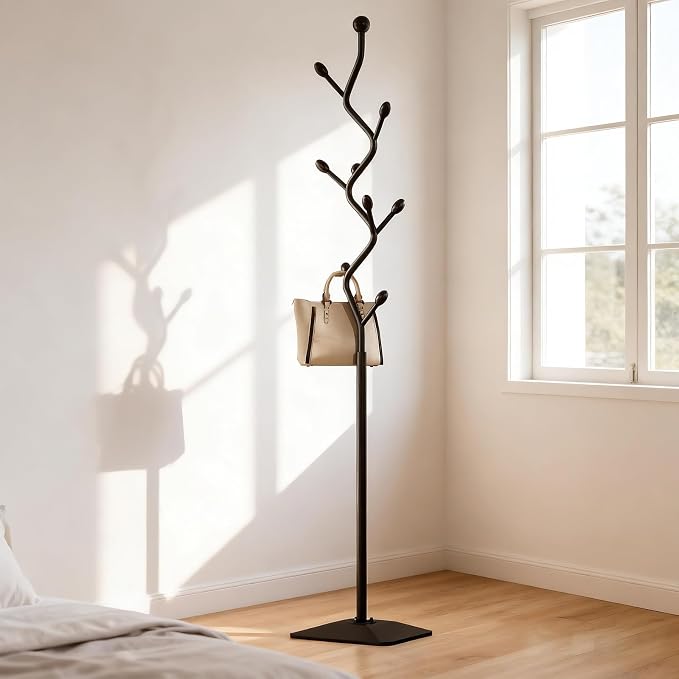 Tree-shaped coat rack stand,Metal coat tree with 8 Hooks and sturdy cast iron base,Heavy Duty coat rack freestanding coat hanger stand for Clothes Hats Scarfs Purses (black)