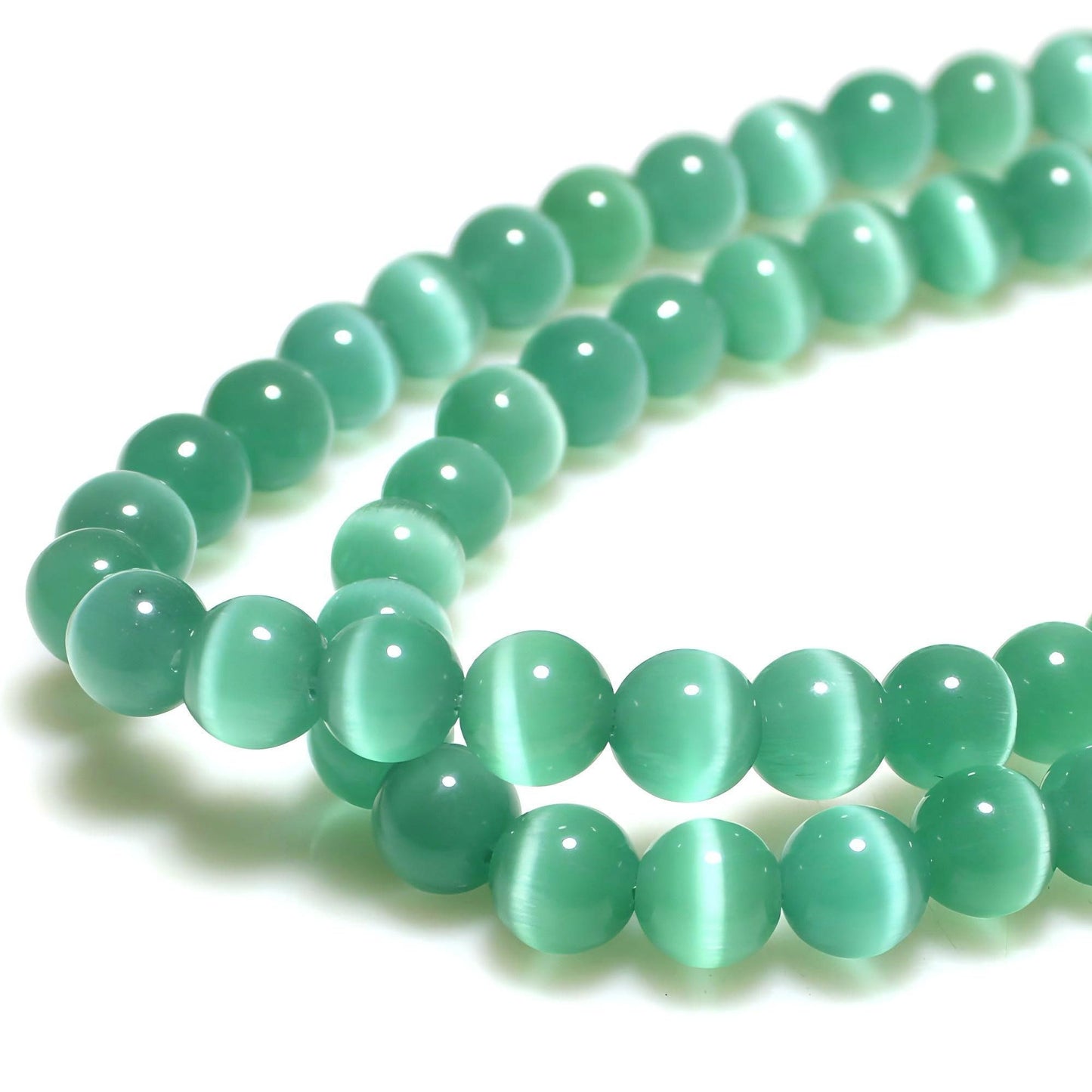 MJDCB 35pcs Blue Green Cat Eye Stone Beads 10mm Round Crystal Loose Bead for Jewelry Making DIY Bracelets Necklace Accessories