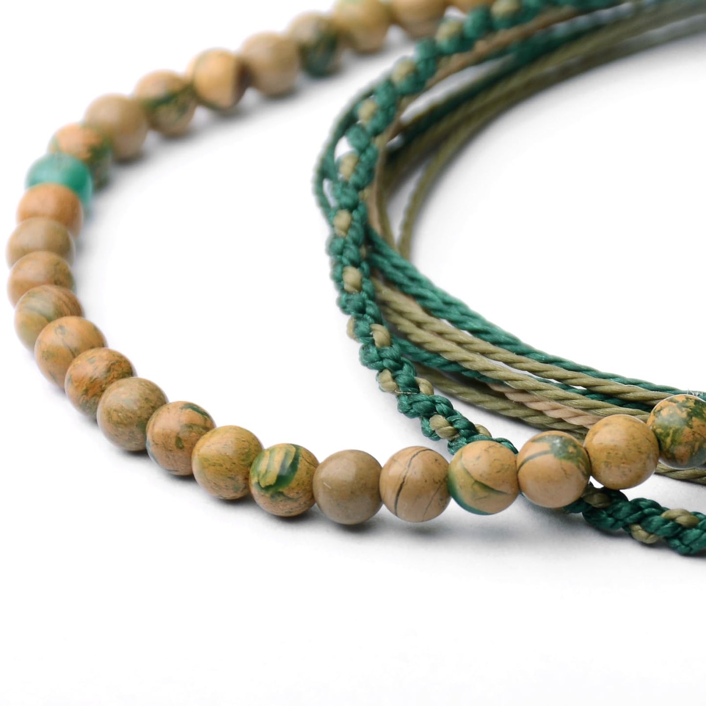 Handmade Natural Stone Beaded Healing Bracelet Gift for Men Adjustable Rope String Bracelet (Green Loong Jasper, Adjustable)