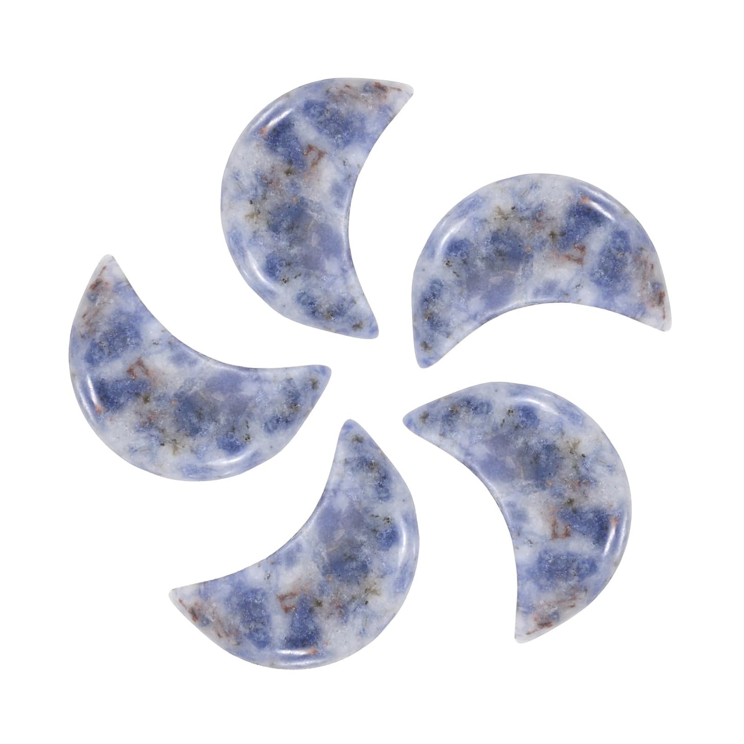 MECCANIXITY 5 Pcs Moon Crystal Worry Stone, 0.5 Inch Length Natural Blue Spot Jasper Moon Gemstone Bulk, Carved Pocket Stones for Meditation Balancing Pendant Decor