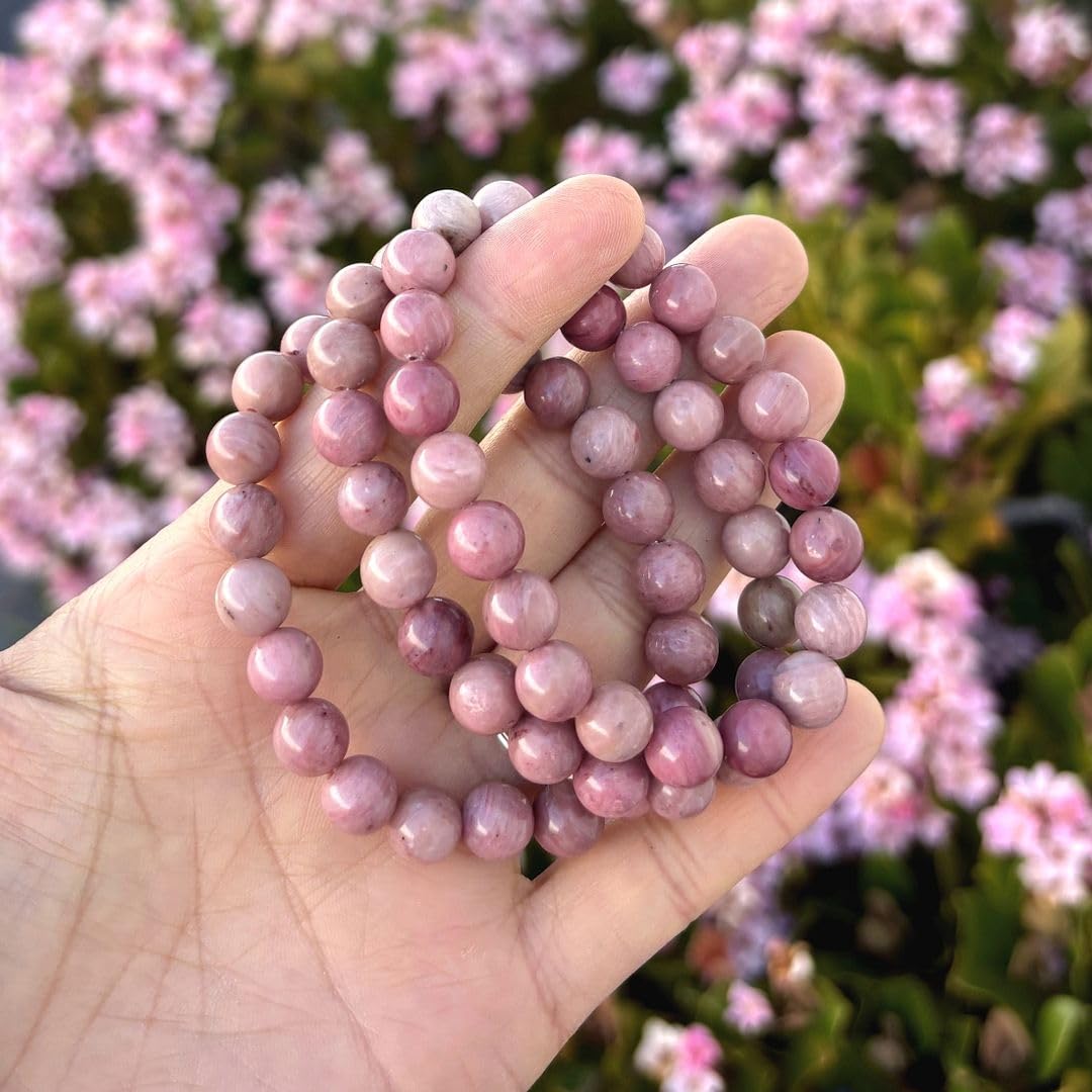 Adabele Real Natural Pink Rhodonite Gemstone Beaded Bracelet 8.5 inch Stretch Chakra Healing Crystal Stone Jewelry Women Birthday Gift (Unisex) GB8-D5
