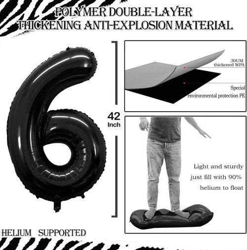 GOER 60th Birthday Balloons - 42 Inch Jumbo Black Foil Helium Decorations for 60th Anniversary
