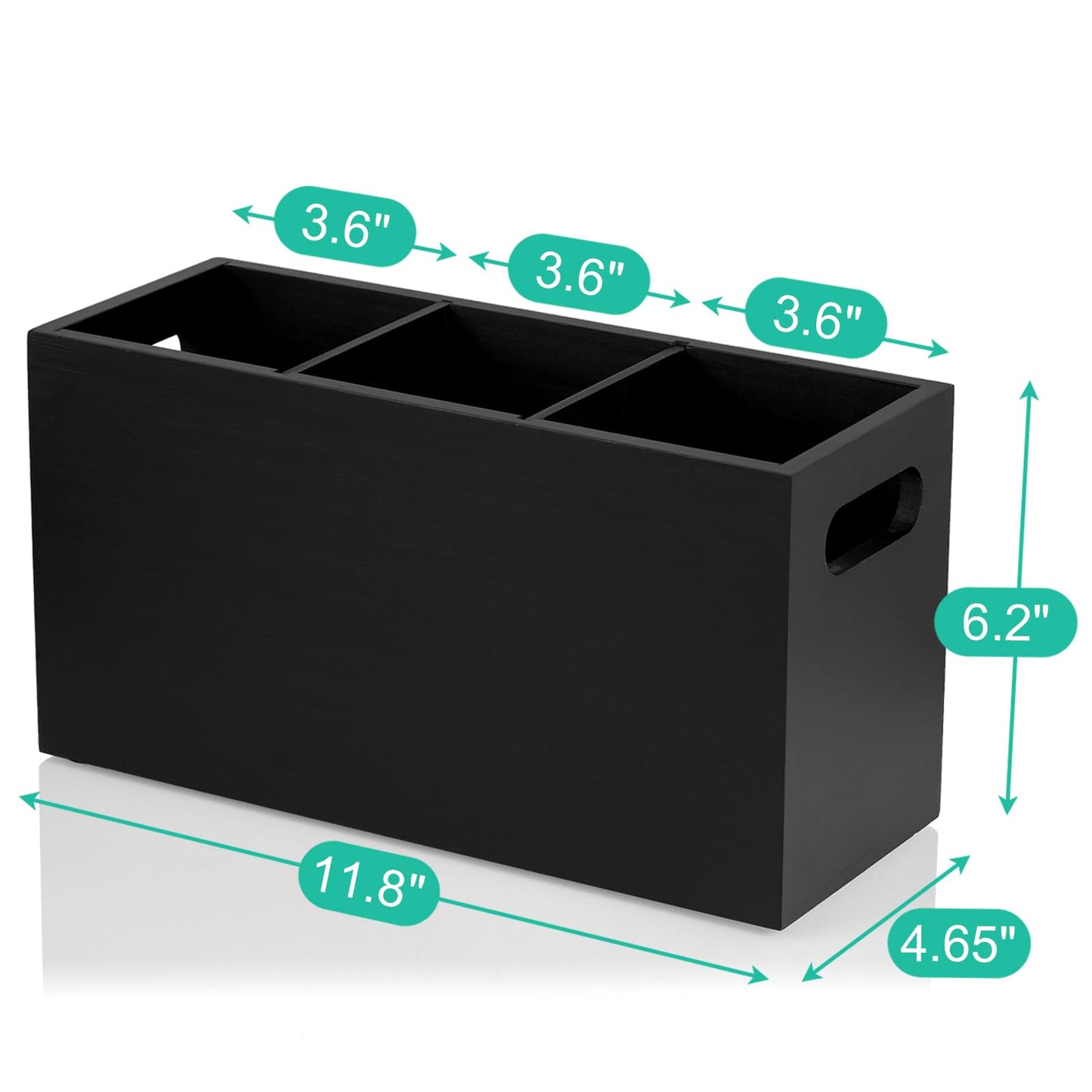 ALELION Black Kitchen Utensil Holder for Countertop - Wooden Large Utensil Caddy Organizer for Counter - 3 Compartment Cooking Utensil Crock for Silverware Spoon Spatula