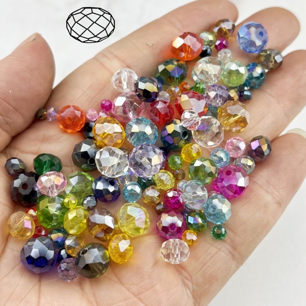 YHYPOCI 100pcs 8mm Crystal Glass Beads for Crafts Faceted Rondelle Glass Beads for Jewelry Making Crystal Spacer Beads for Necklaces Bracelets Earrings DIY Craft(Black AB)