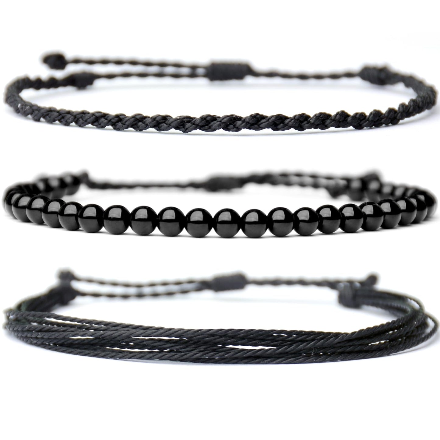 Handmade Natural Stone Beaded Healing Bracelet Gift for Men Adjustable Rope String Bracelet (Onyx, Adjustable)