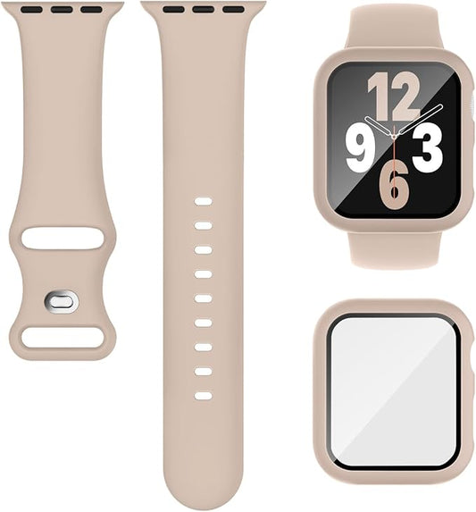 Compatible for Apple Watch Series 11 10 Band 46mm and Case with Screen Protector, Soft Silicone Sport Strap Bands and Protective Cover with Tempered Glass for iWatch Series 11 10