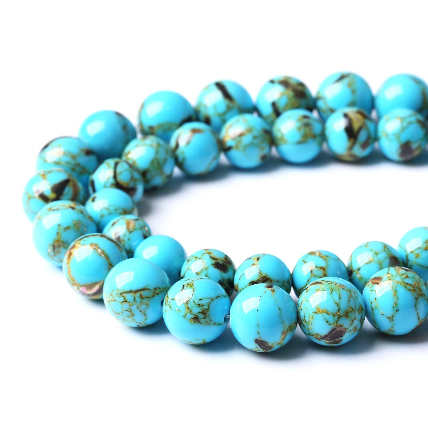 32PCS 12MM Beads Shell Turquoise Beads with Mother-of-Pearl Round Loose Beads Natural Gem Beads for Jewelry Making 15"
