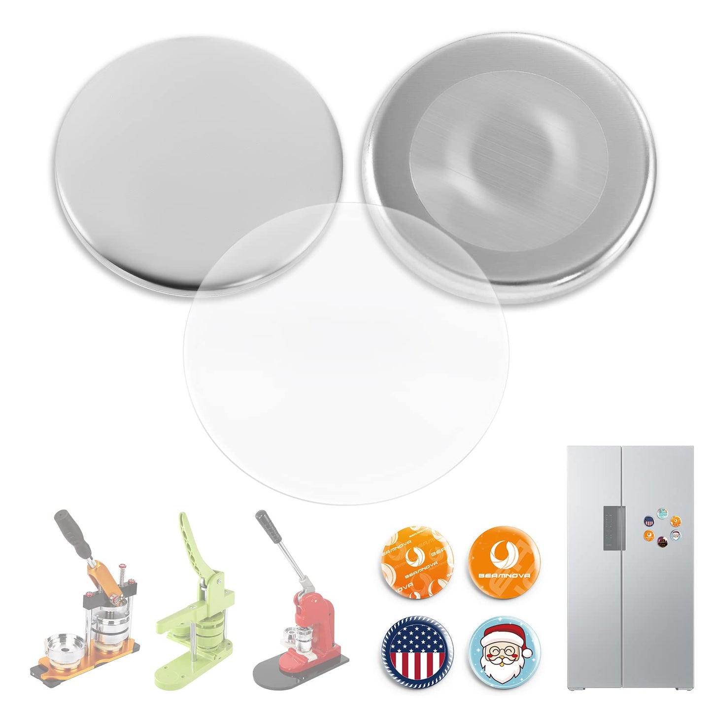 BEAMNOVA 100 Sets of Metal Button Parts Supplies Fridge Magnet 32mm / 1.26 in (Approx. 1-1/4 inch) for Button Maker Machine DIY Round Pin Maker, Supplies Only, Machine NOT Included