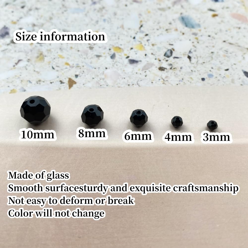 Xinhongo Crystal Glass Beads 200 Pieces 6mm Round Faceted Glass Spacer Beads for Jewelry Making Bracelet Earring Necklace DIY Craft Supplies(Black)