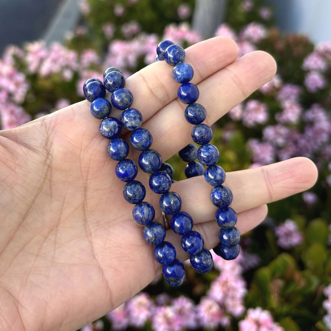 Adabele Real Natural Blue Lapis Lazuli Gemstone Beaded Bracelet 7 inch Stretch Chakra Healing Crystal Stone Women Jewelry Energy Quartz Rock Women Gift GB8-20