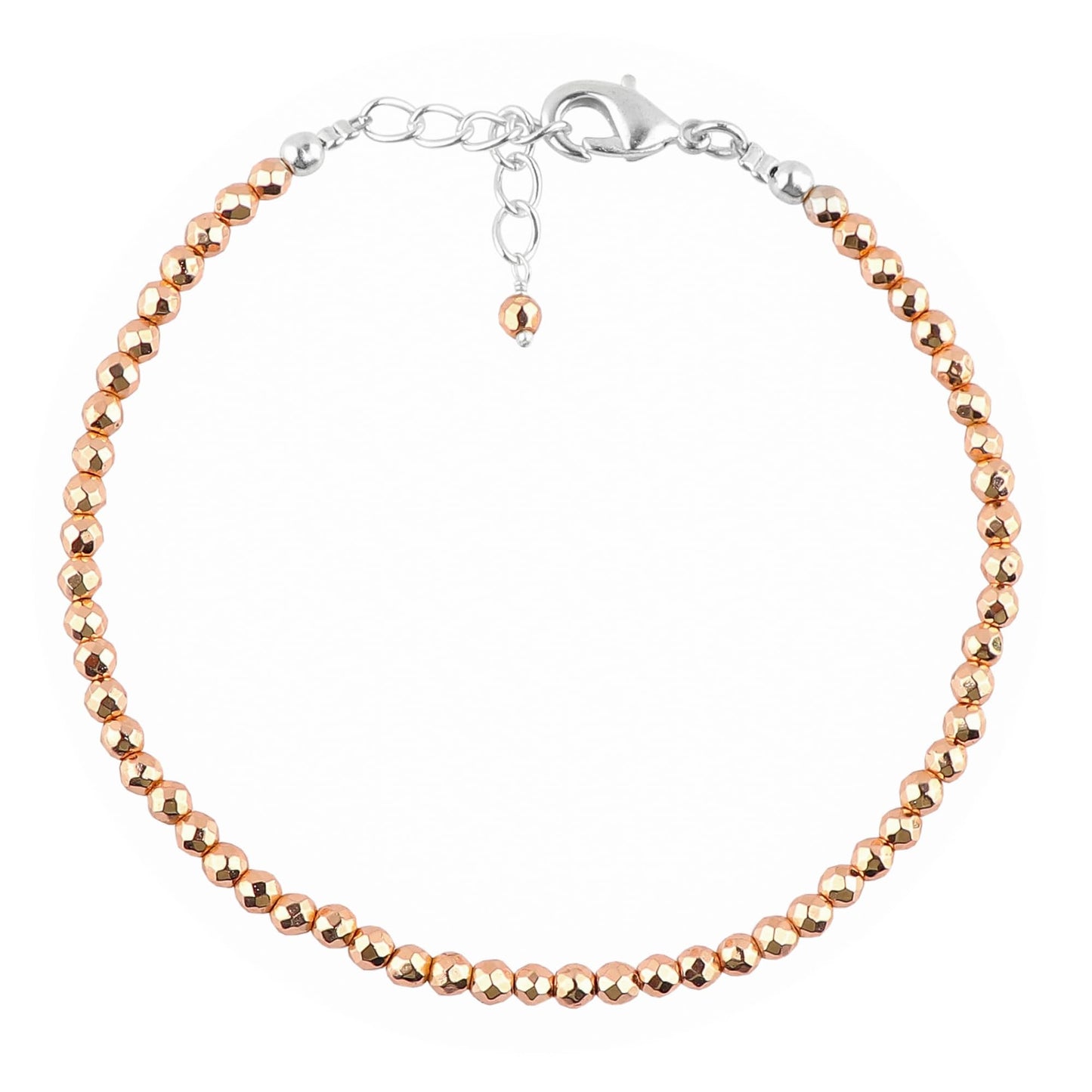 CRYSTALINES Genuine Rose Gold Hametite Gemstone Bracelet, Faceted Beads Stones, Hypoallergenic Handmade Boho Jewelry for Women, Healing Crystals, Adjustable Silver Chain 7+1inch, Birthday Gift