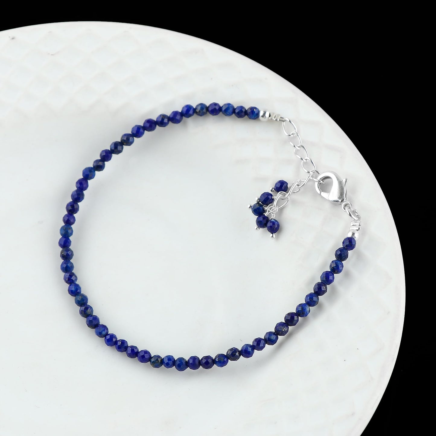 CRYSTALINES Natural Lapis Lazuli Gemstone Bracelets, Faceted Beads Stones, Handmade Boho Hypoallergenic Jewelry for Women, Healing Crystals, Adjustable Silver Plated 7+1inch Birthday Gift