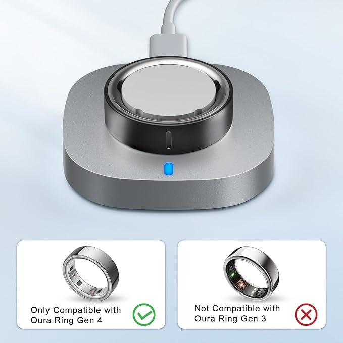 Compatible with Oura Ring Gen 4 Charger Size 8, Fast Charging Dock with USB-C Cable