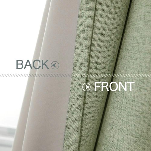 MIULEE 90-Inch Linen Texture Curtains - 100% Blackout Thermal Insulated Sage Green | Room Darkening Draperies (2 Panels)