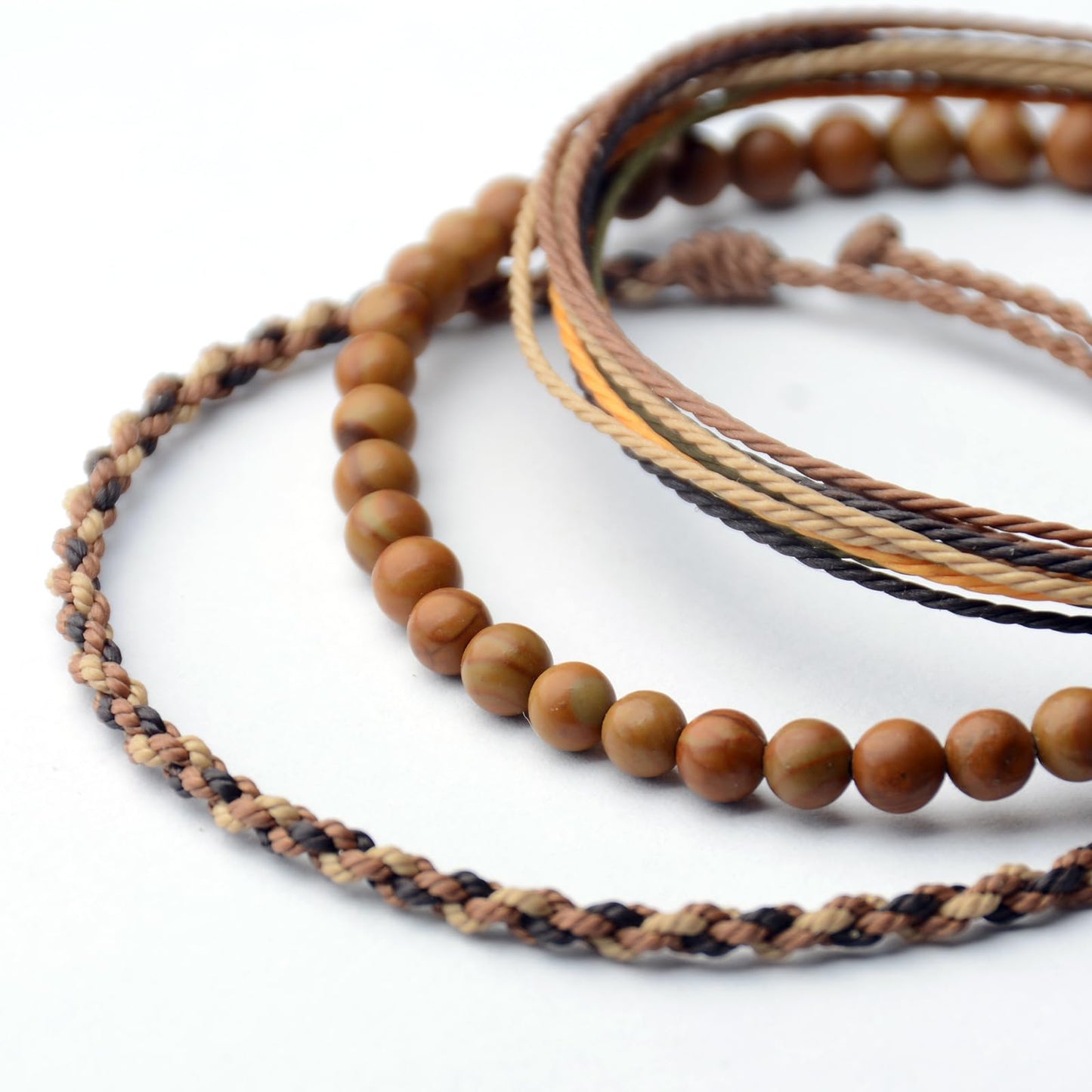 Handmade Natural Stone Beaded Healing Bracelet Gift for Men Adjustable Rope String Bracelet (Wood-Grain Yellow, Adjustable)